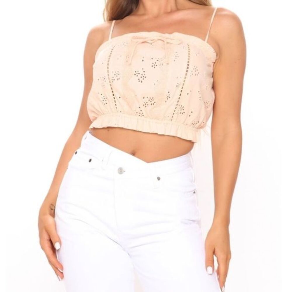Eyelet Crop Tank Top Peach Large NWT